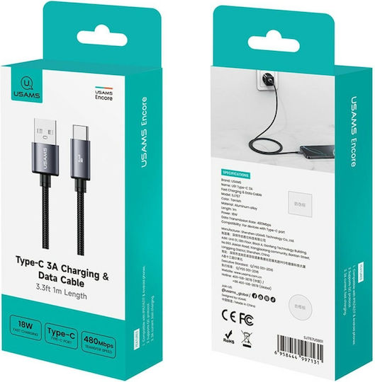Usams USB 2.0 Cable USB-C male - USB-A 18W Black 1m (SJ767USB01)