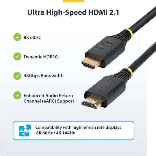 StarTech Висококачествен HDMI 2.1 Ултра Бърз 48Gbps 4K 120Hz HDR VRR Кабел HDMI мъжки - HDMI мъжки 5м Черен