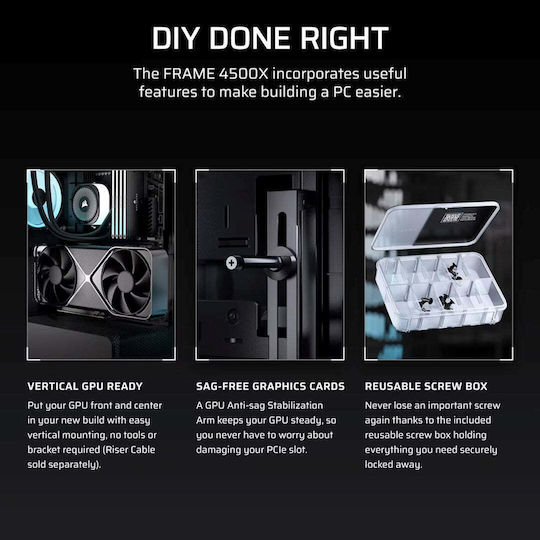 Corsair Frame 4500X LX-R RGB Gaming Midi Tower Κουτί Υπολογιστή με Πλαϊνό Παράθυρο Μαύρο