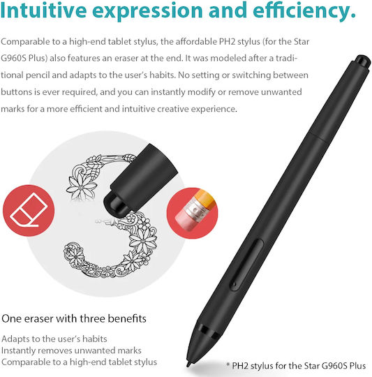 XP-Pen Star G960S Plus Графичен таблет без дисплей 6" Черен