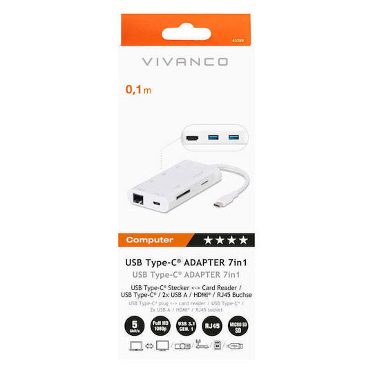 Vivanco USB-C Docking Station mit HDMI PD Ethernet Weiß (45399)