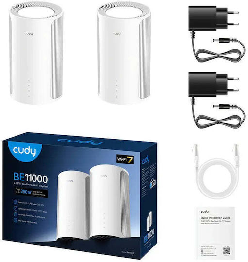 Cudy M11000 WiFi Mesh Network Access Point Wi‑Fi 7 Tri Band (2.4 & 5 & 6GHz) in Double Kit