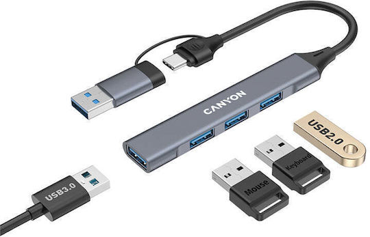 Canyon Hub 4 Θυρών USB 2.0 με σύνδεση USB-A Γκρι