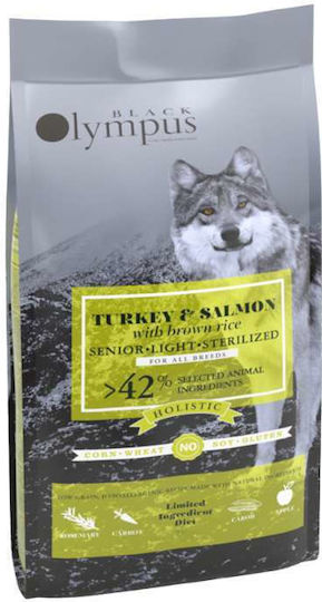Black Olympus Senior Light & Sterilized 12kg Trockenfutter Diät für ältere sterilisierte Hunde mit Brauner Reis, Huhn und Lachs