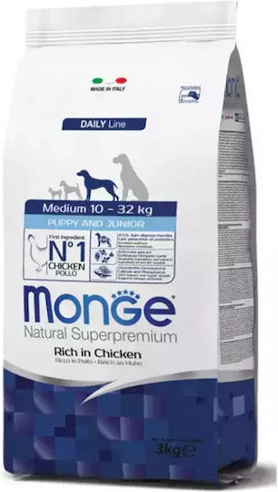 Monge Daily Line Puppy & Junior Medium 3kg Hrană Uscată pentru Căţei de Rase Medii cu Pui