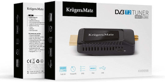 Kruger & Matz Mini Tuner Dvb-t2 H.265 KM9998 Ψηφιακός Δέκτης Mpeg-4 Συνδέσεις HDMI / USB