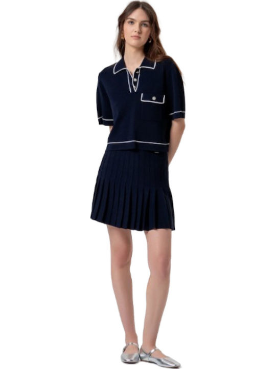 Women's Polo Blouse Dark Blue Cream