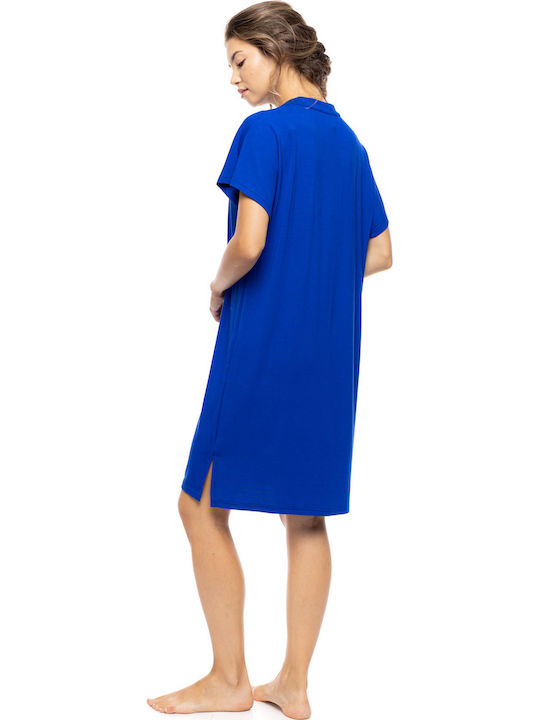 Pink Label Καλοκαιρινό Γυναικείο Νυχτικό Indigo Blue