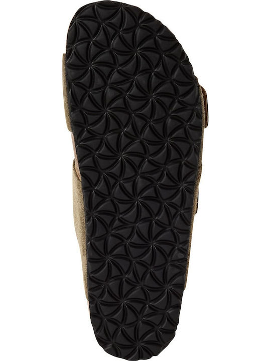 Leather Women's Flat Sandals Khaki