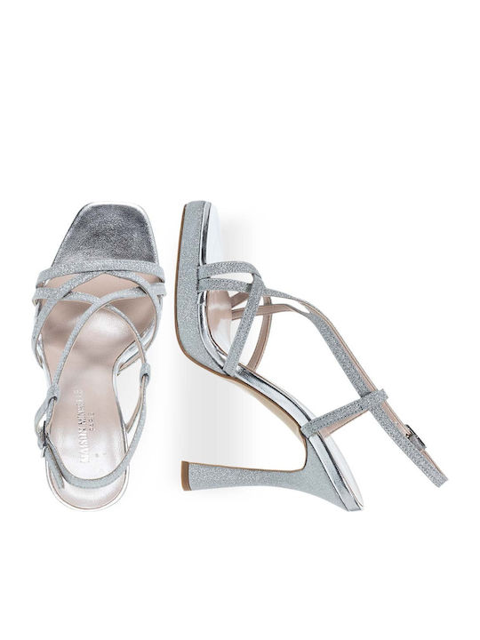 Damen Sandalen Mit Strass Silber Leder
