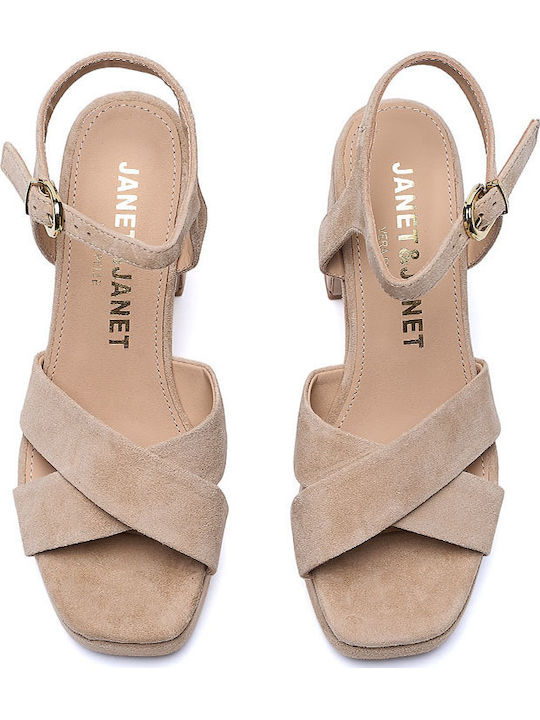 Suede Damen Sandalen Beige