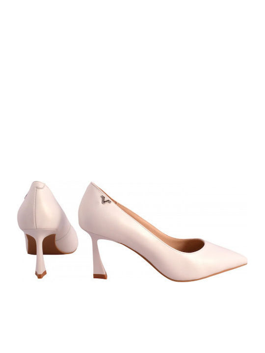 Leather Heels With Medium Ecru Heel