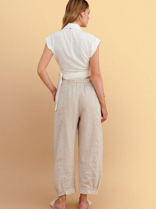 Damen Leinenhose Beige