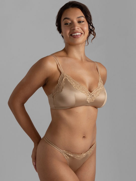 Ψηλόμεσο Γυναικείο String χωρίς Ραφές με Δαντέλα Ivory/beige