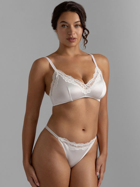 Ψηλόμεσο Γυναικείο String χωρίς Ραφές με Δαντέλα Ivory/beige
