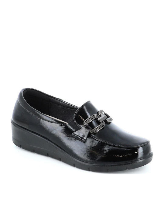 Lackleder Damen Mokassins in Schwarz Farbe