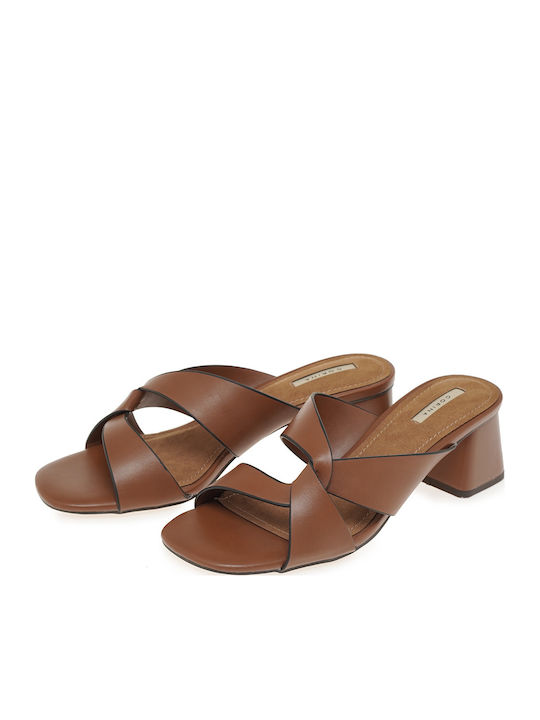 Mules With Heel In Tabac Brown Colour