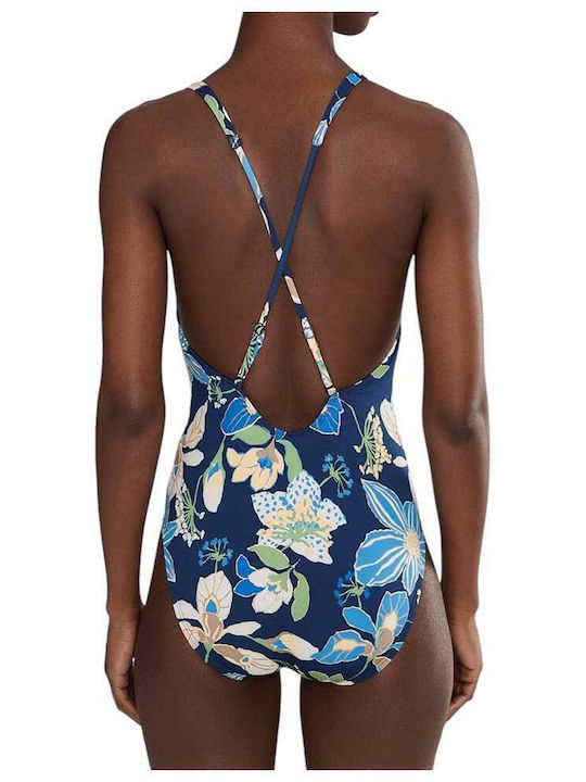Floral Scoop Neck Activewear Swimsuit Floral Blue