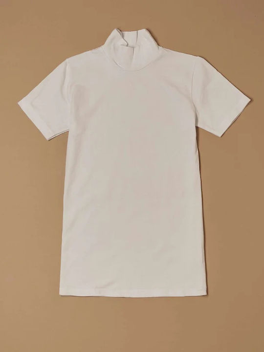 Short Sleeve White Women's T-Shirt Turtleneck