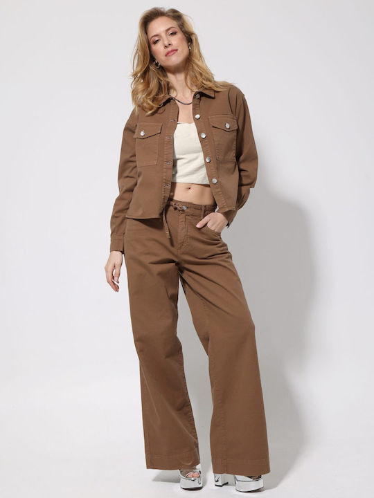 High Rise Women's Jean Pants in Slim Fit Brown