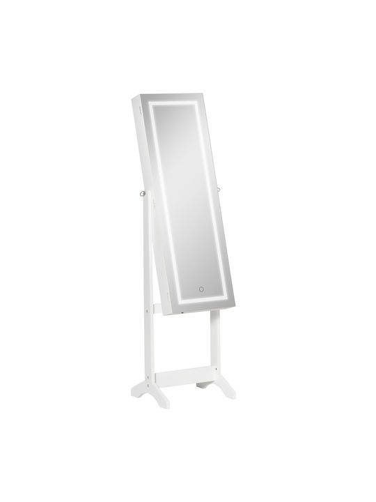 HomCom Boden- oder Standspiegel mit Weißem Holzrahmen & LED Beleuchtung 151,5x46cm