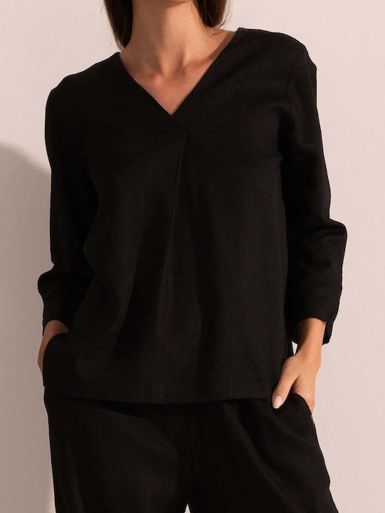 Bluza Damă Din Bumbac Neagră