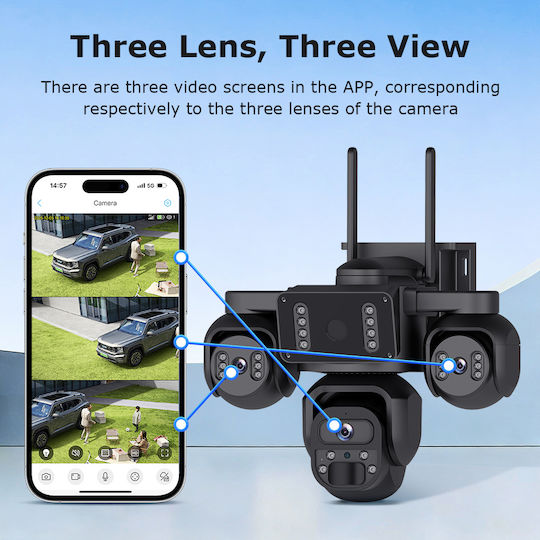 Sectec ST-523-9MAOV-4G-EU IP Quad Surveillance Camera 4G Full HD+ 3MP Waterproof Battery with Two-Way Communication and 4mm Lens