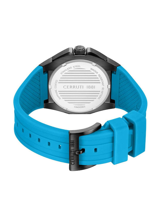 Cerruti Men's Battery Watch with Light Blue Rubber Strap