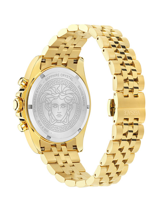 Versace Greca Chrono Ανδρικό Ρολόι 43mm Μπαταρίας με Χρυσό Μεταλλικό Μπρασελέ