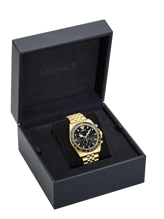 Versace Greca Chrono Ανδρικό Ρολόι 43mm Μπαταρίας με Χρυσό Μεταλλικό Μπρασελέ