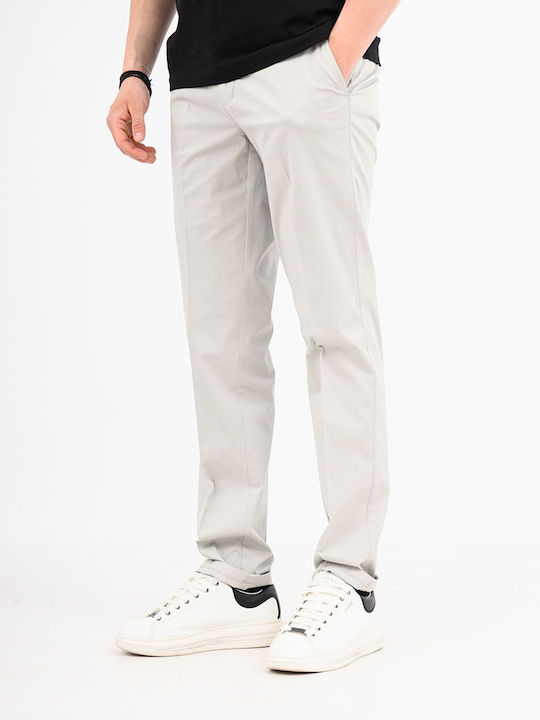 Pantaloni Bărbați Chino Elastic Cu Linie Dreaptă Gri