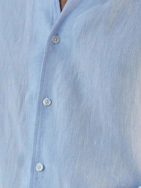 Langärmeliges Leinenhemd Hellblau