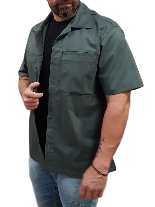Short Sleeve Denim Shirt in Regular Fit Khaki