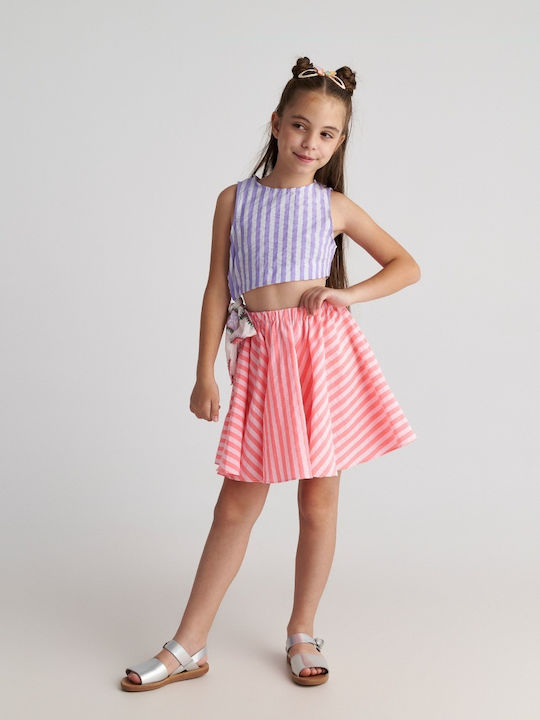 Girls Dress Striped Lilac & Coral