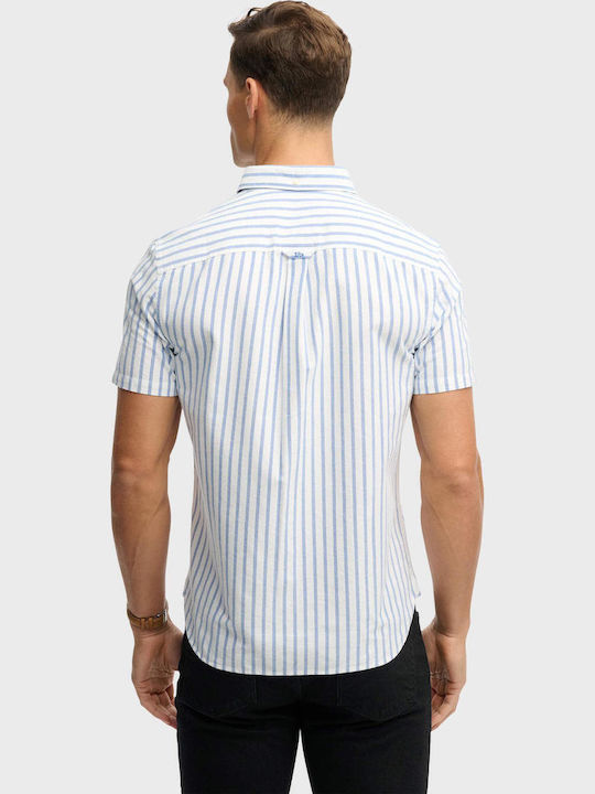 Oxford Short Sleeve Cotton Striped Light Blue Shirt