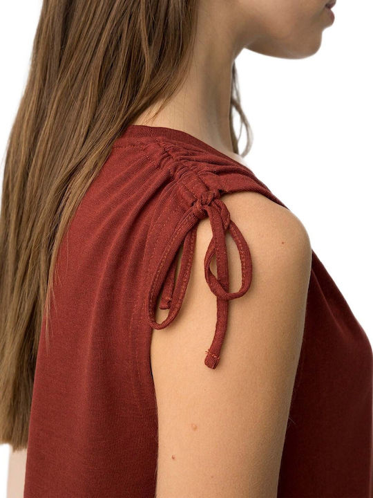 Women's Sleeveless Blouse with V-Neckline Brick Red