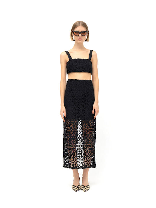 Γυναικείο Crop Top Βαμβακερό με Τιράντες Floral Μαύρο