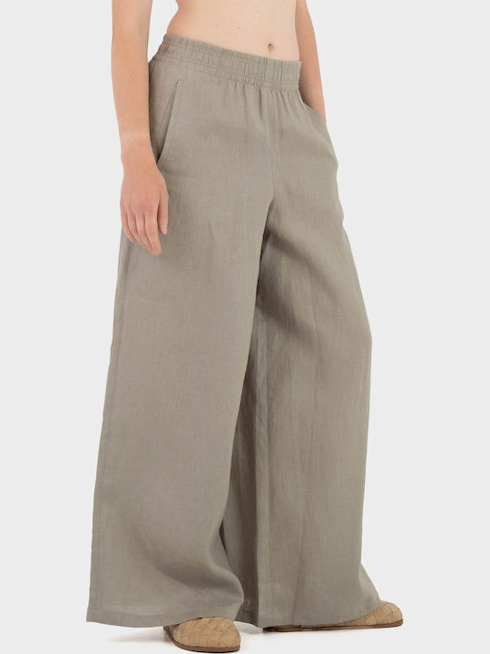 Damen Leinenhose in Breit Bein Stil Pumice Stone