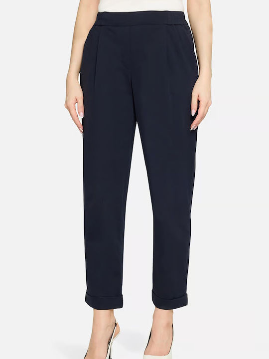 Betty Barclay Women's High Rise Fabric Capri Trousers with Rubber Band Dark Blue
