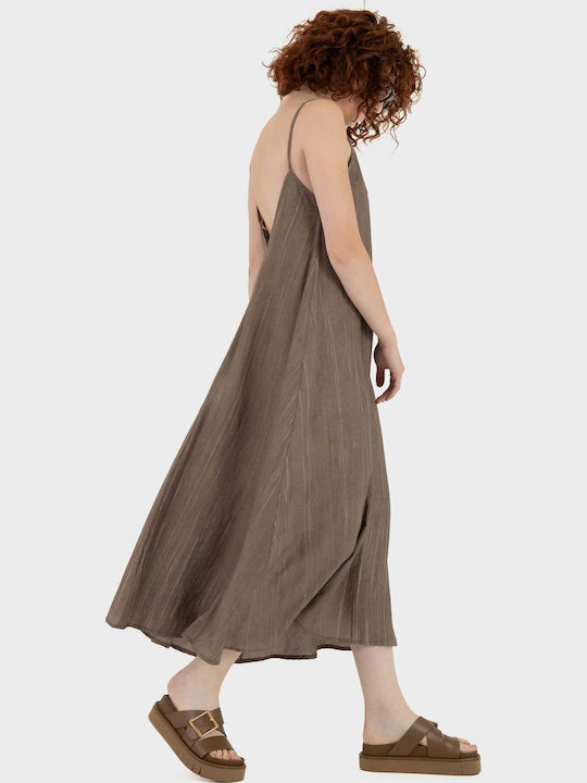 Summer Midi Wrap Dress Dark Brown