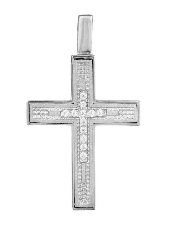 White Gold Cross 9K Double Sided