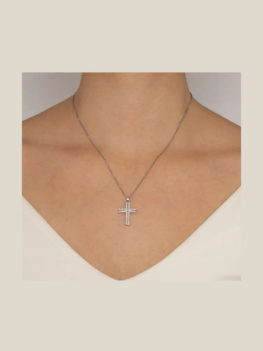 Damen Weißgold Kreuz 9K Beidseitig mit Kette