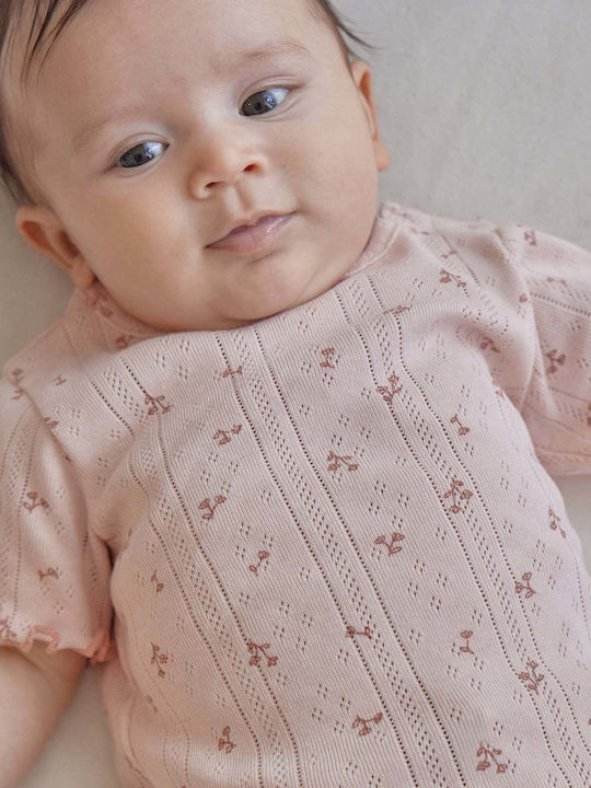 Kids Short-Sleeved Pink Blouse Flowers