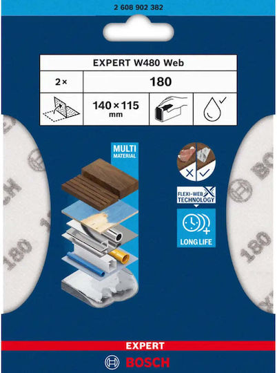 Sanding Sheet 115x140 P180 2 Pieces Bosch Expert W480