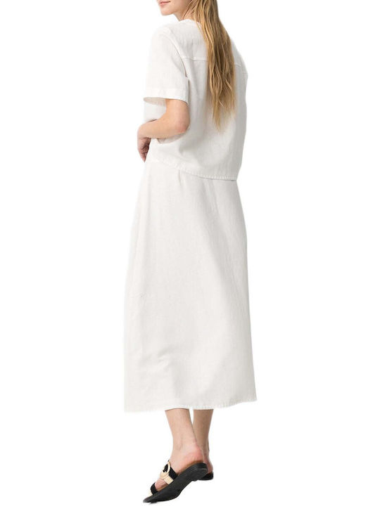 Tiffosi Leinen Hohe Taille Maxi Rock Weiß