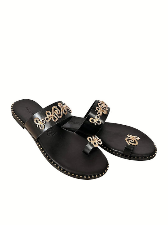 Leather Women's Flat Sandals Black