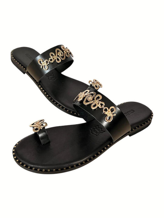 Leather Women's Flat Sandals Black