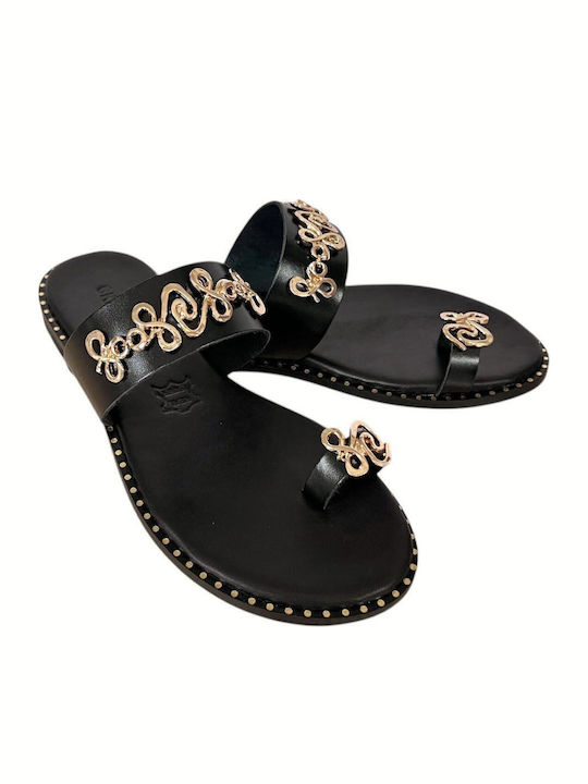 Leather Women's Flat Sandals Black