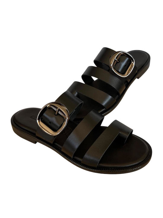 Leather Women's Flat Sandals Black