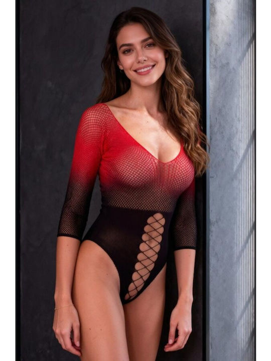 Passion Bs118 Black Red Mesh Bodystocking